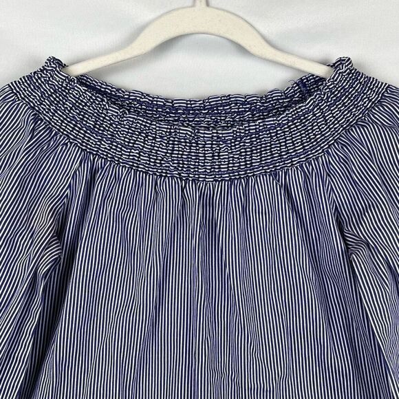 7th Avenue New York & Company Stripe Peasant 3/4 Sleeve Off The Shoulder Blouse - Picture 2 of 10